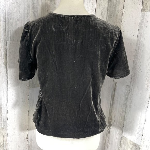 Splendid Women's‎ New Black V Neck Velvet Short Sleeve Blouse Top Shirt Sz S - Picture 11 of 12